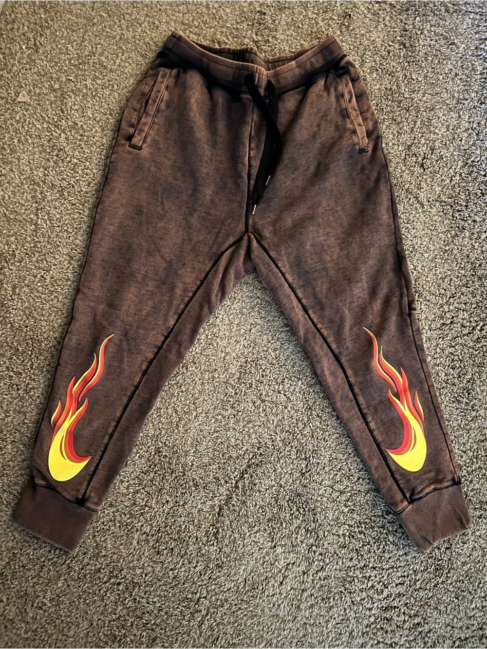 Nike Brown Jogger Pants with Yellow & Red Flame Swoosh